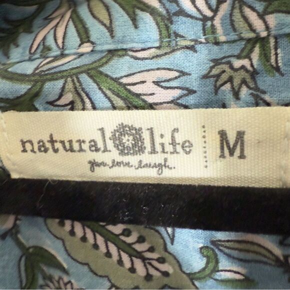 Natural Life Long Sleeve Blue Cottagecore Prairie Floral Shirt Dress Medium - Picture 3 of 10